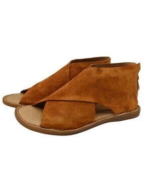 Born Womens Size 7 Iwa Brown Cognac Suede Zip Up Open Toe Sandals Shoes